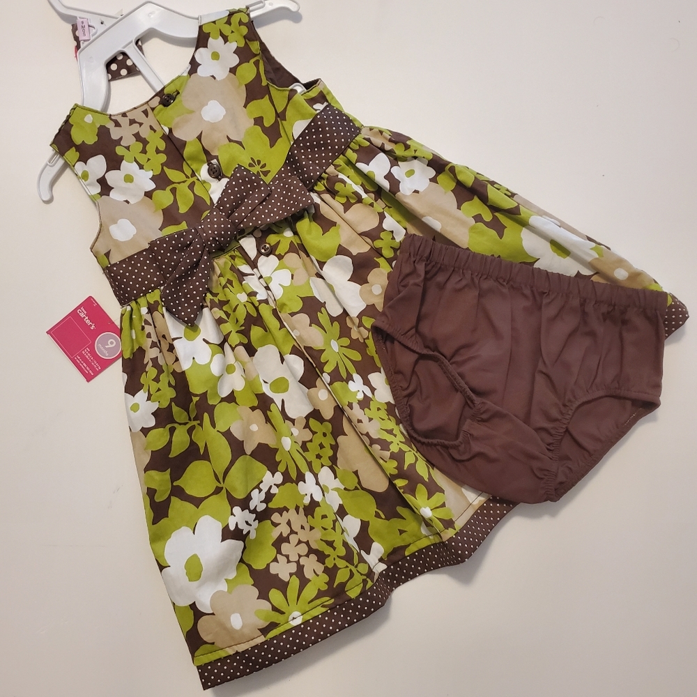 Carter's 9 mo Green Brown Flower Summer Dress
